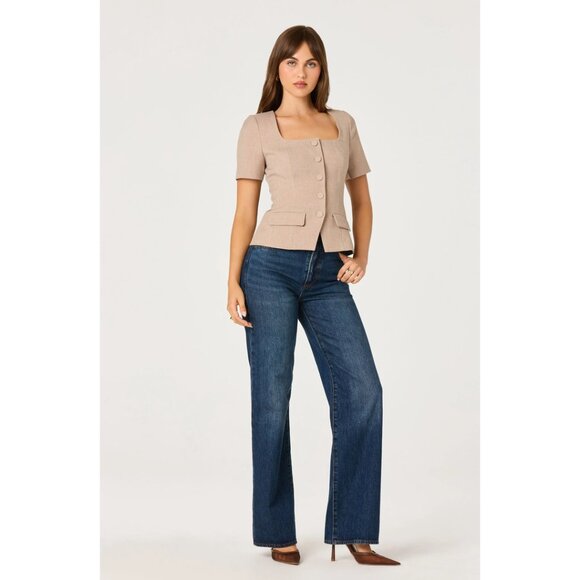 ASTR the Label Square Neck Short Sleeve Jacket in Taupe Size Medium - Picture 7 of 7